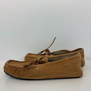 Minnietonka Leather Lace Softsole Slippers Mens Size 12 Tan Brown